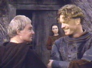 Brother Cadfael and Hugh Beringar share a lighter moment